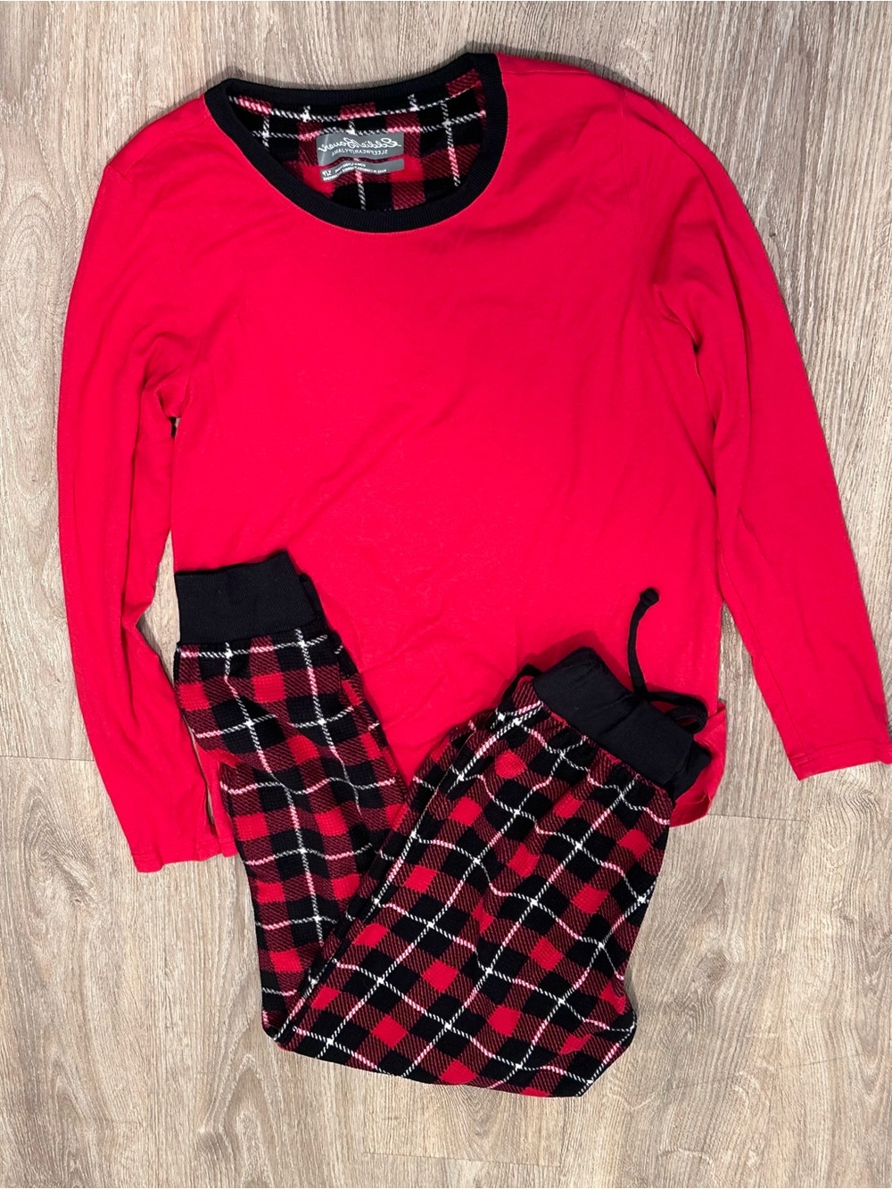 Eddie Bauer Red Top with Red and Black Plaid Pajama Pants